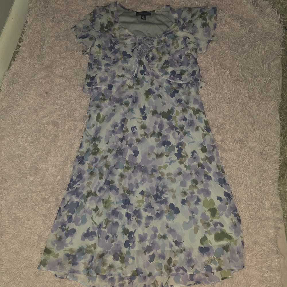 R & M Richards Purple and Green Floral Midi Dress